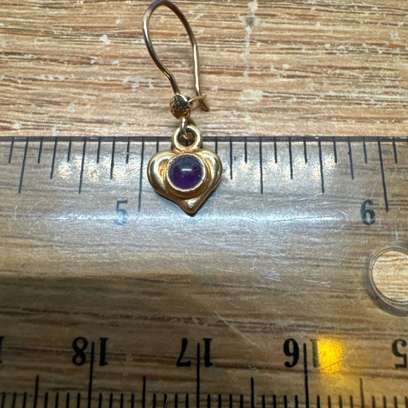 Elegant 14k Yellow Gold & Amethyst Beautiful Dangle Drop Heart Earrings 585